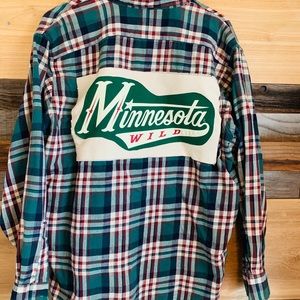 Minnesota Wild upcycled flannel shirt